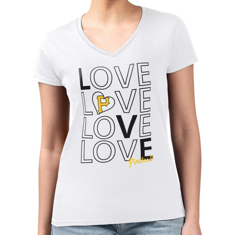 White Pittsburgh Pirates G-III 4Her by Carl Banks Women's Super-Slim Fit Lightweight Love Graphic Team V-Neck T-Shirt