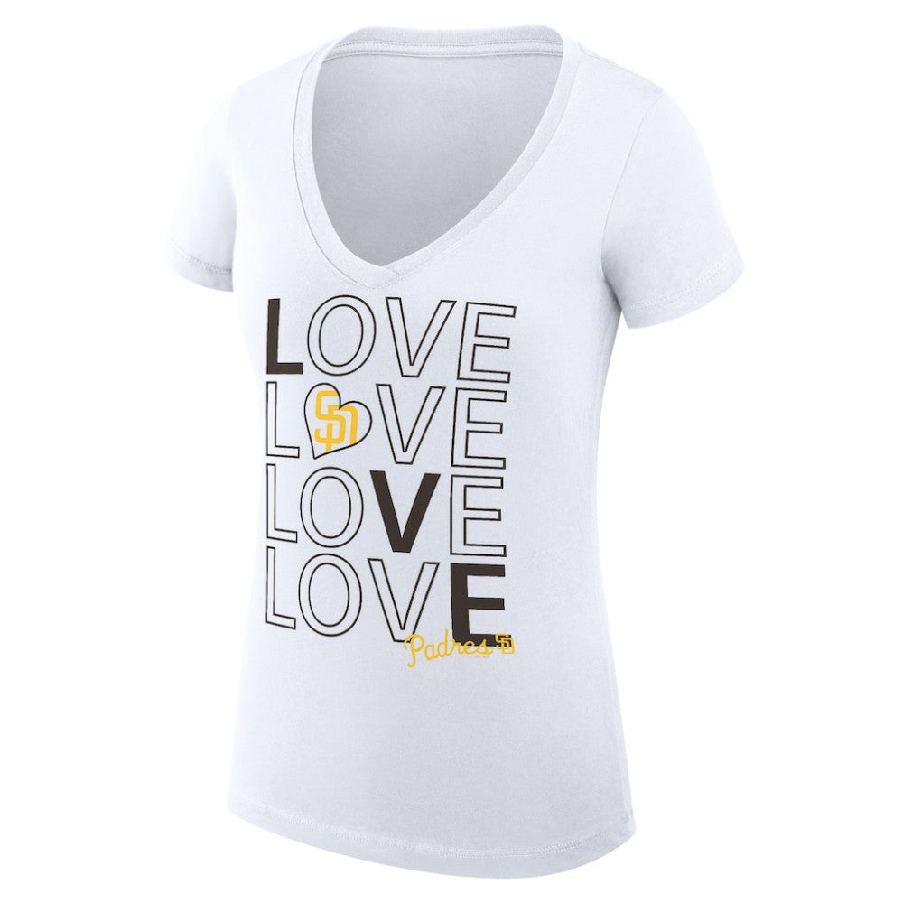 White San Diego Padres G-III 4Her by Carl Banks Women's Super-Slim Fit Lightweight Love Graphic Team V-Neck T-Shirt