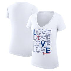 White Texas Rangers G-III 4Her by Carl Banks Women's Super-Slim Fit Lightweight Love Graphic Team V-Neck T-Shirt