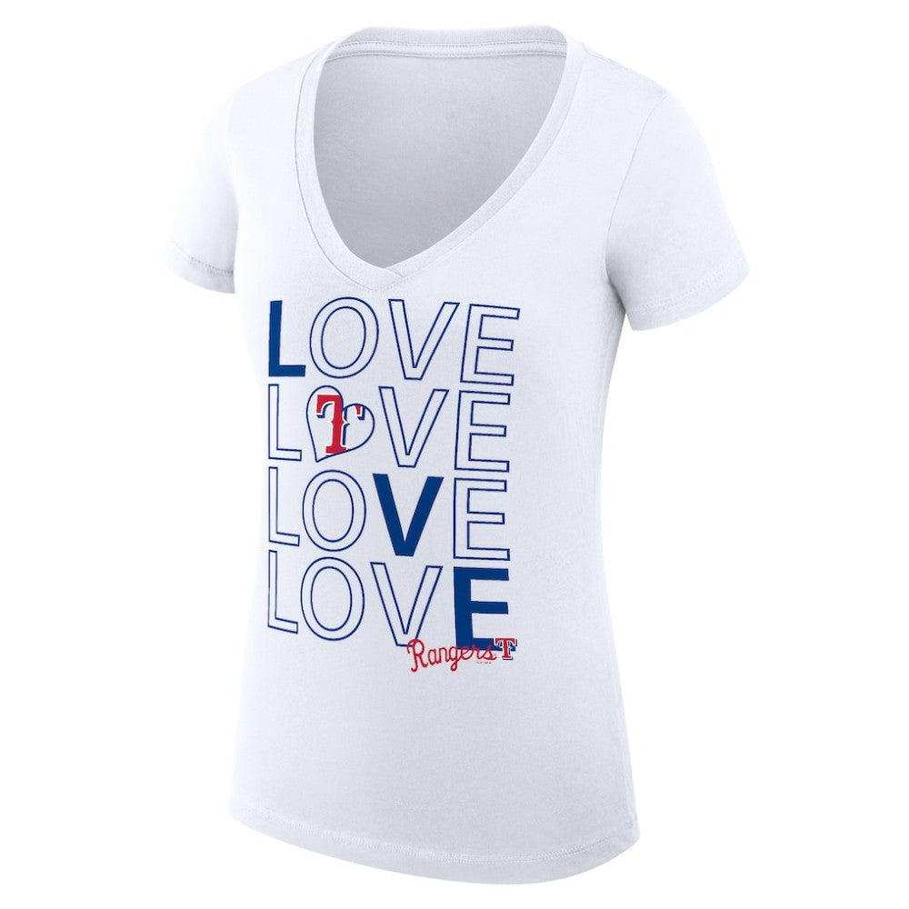 White Texas Rangers G-III 4Her by Carl Banks Women's Super-Slim Fit Lightweight Love Graphic Team V-Neck T-Shirt