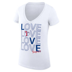 White Texas Rangers G-III 4Her by Carl Banks Women's Super-Slim Fit Lightweight Love Graphic Team V-Neck T-Shirt