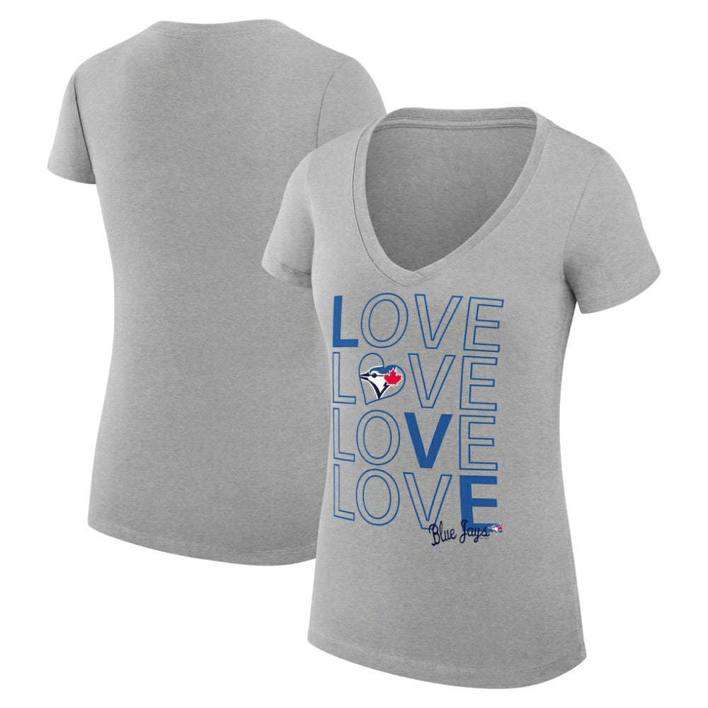Heather Gray Toronto Blue Jays G-III 4Her by Carl Banks Women's Super-Slim Fit Lightweight Love Graphic Team V-Neck T-Shirt