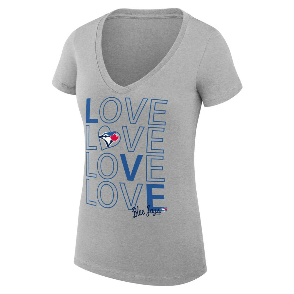 Heather Gray Toronto Blue Jays G-III 4Her by Carl Banks Women's Super-Slim Fit Lightweight Love Graphic Team V-Neck T-Shirt
