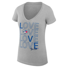 Heather Gray Toronto Blue Jays G-III 4Her by Carl Banks Women's Super-Slim Fit Lightweight Love Graphic Team V-Neck T-Shirt