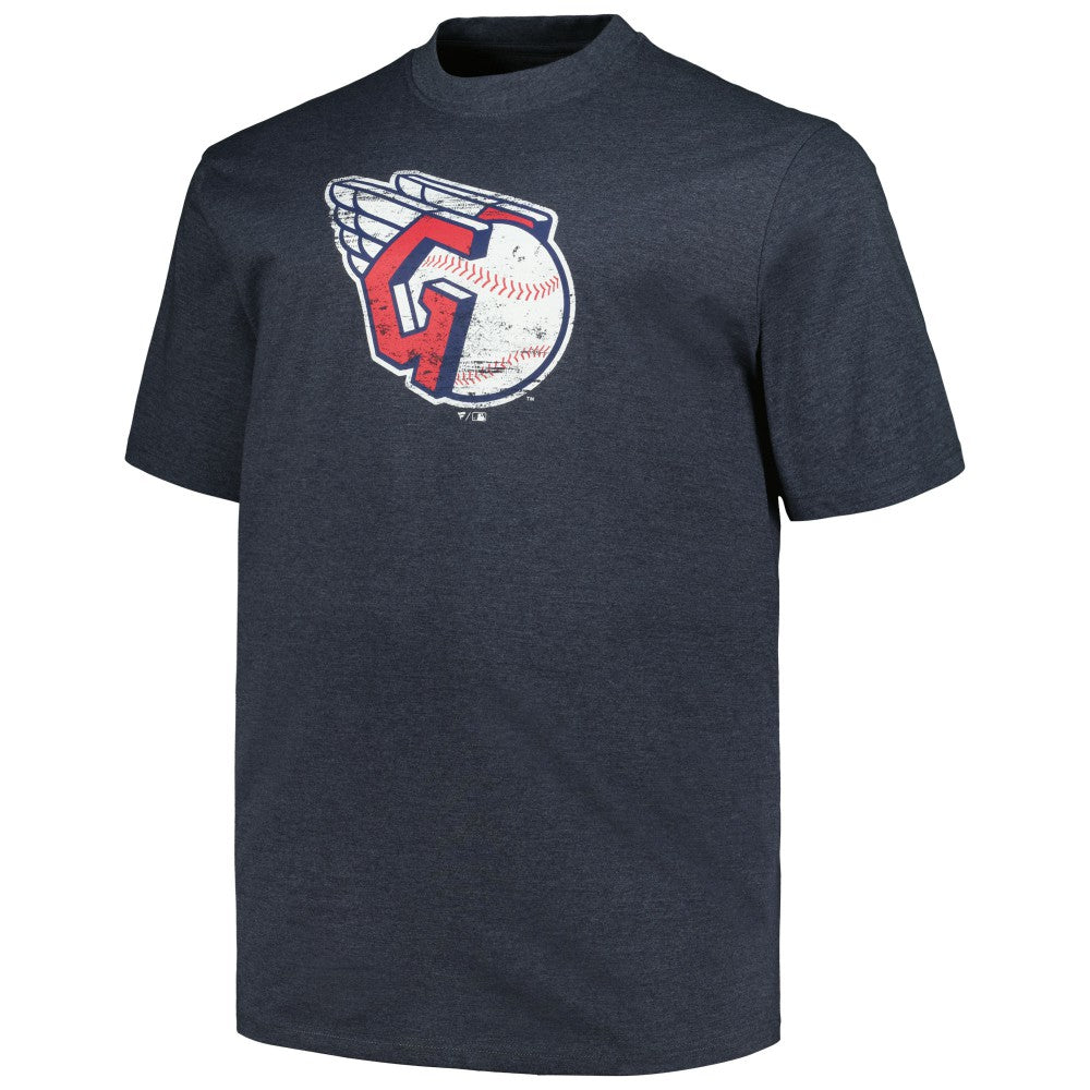 Heather Navy Cleveland Guardians Profile Big & Tall Weathered Logo T-Shirt