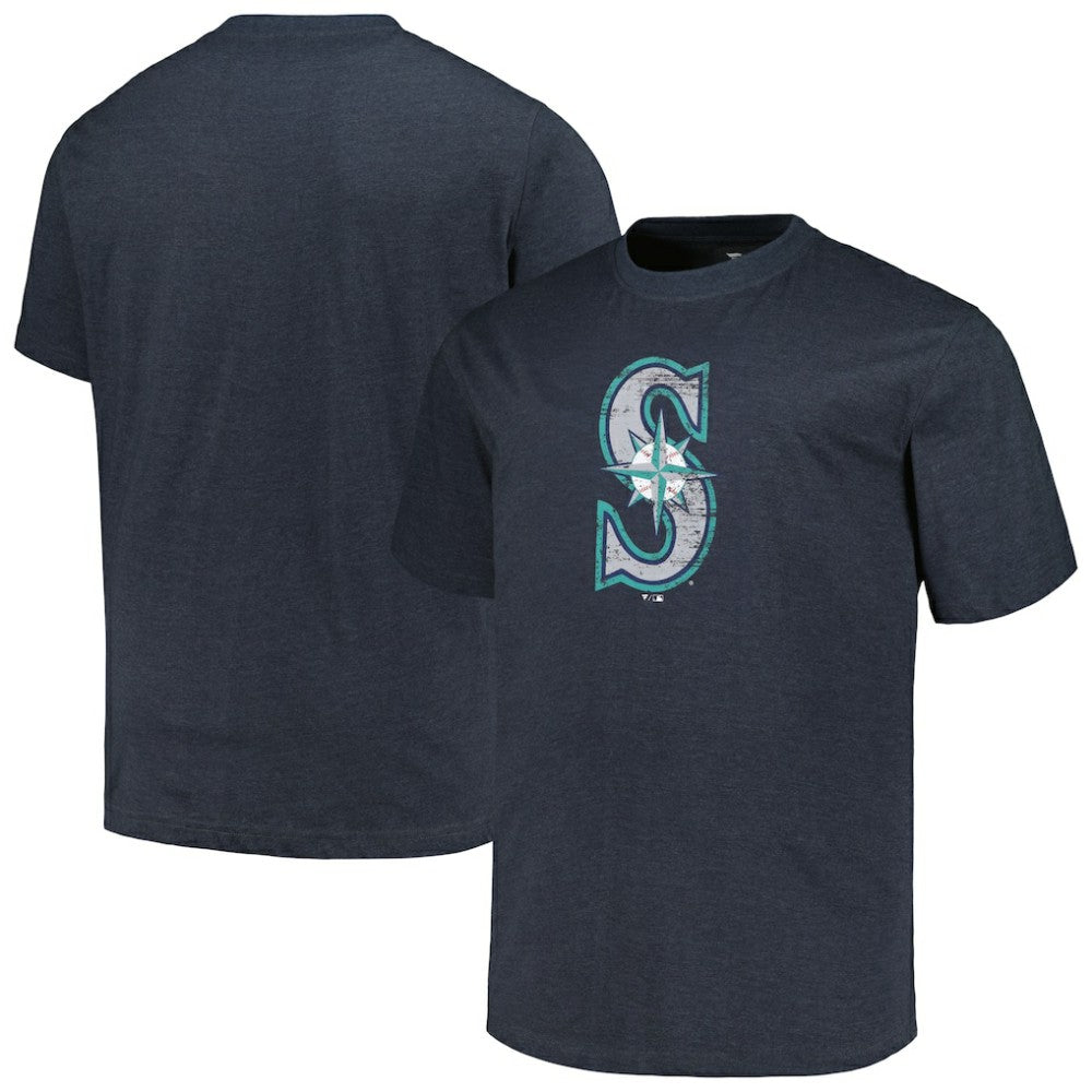 Heather Navy Seattle Mariners Profile Big & Tall Weathered Logo T-Shirt