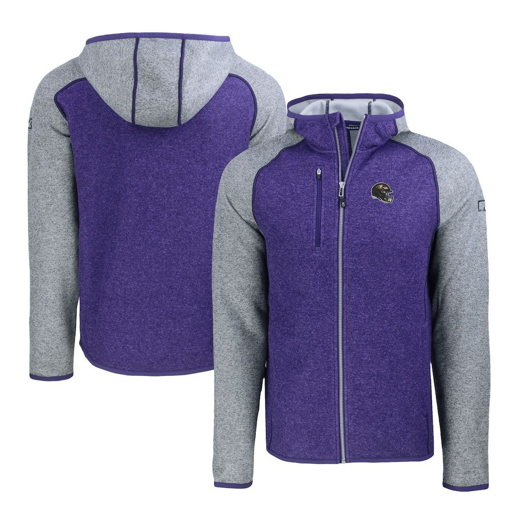 Cutter & Buck Helmet Mainsail Sweater-Knit Full-Zip Hoodie - Baltimore Ravens Hoodies