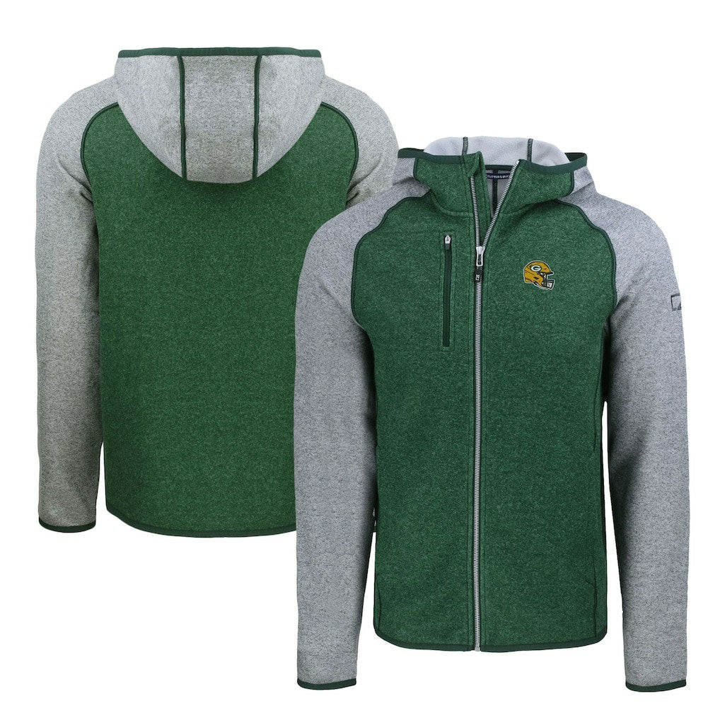 Cutter & Buck Helmet Mainsail Sweater-Knit Full-Zip Hoodie - Green Bay Packers Hoodies