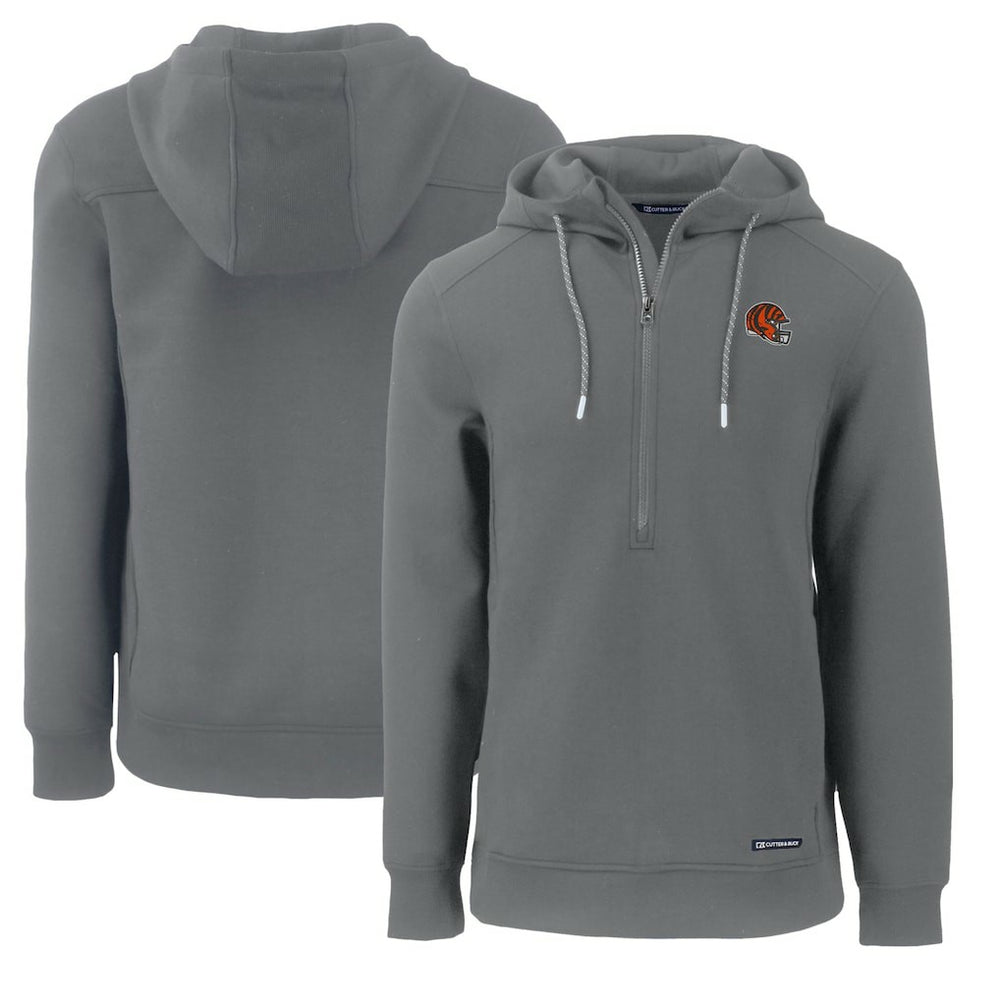 Cutter & Buck Helmet Roam Eco Half-Zip Recycled Pullover Hoodie - Cincinnati Bengals Hoodies