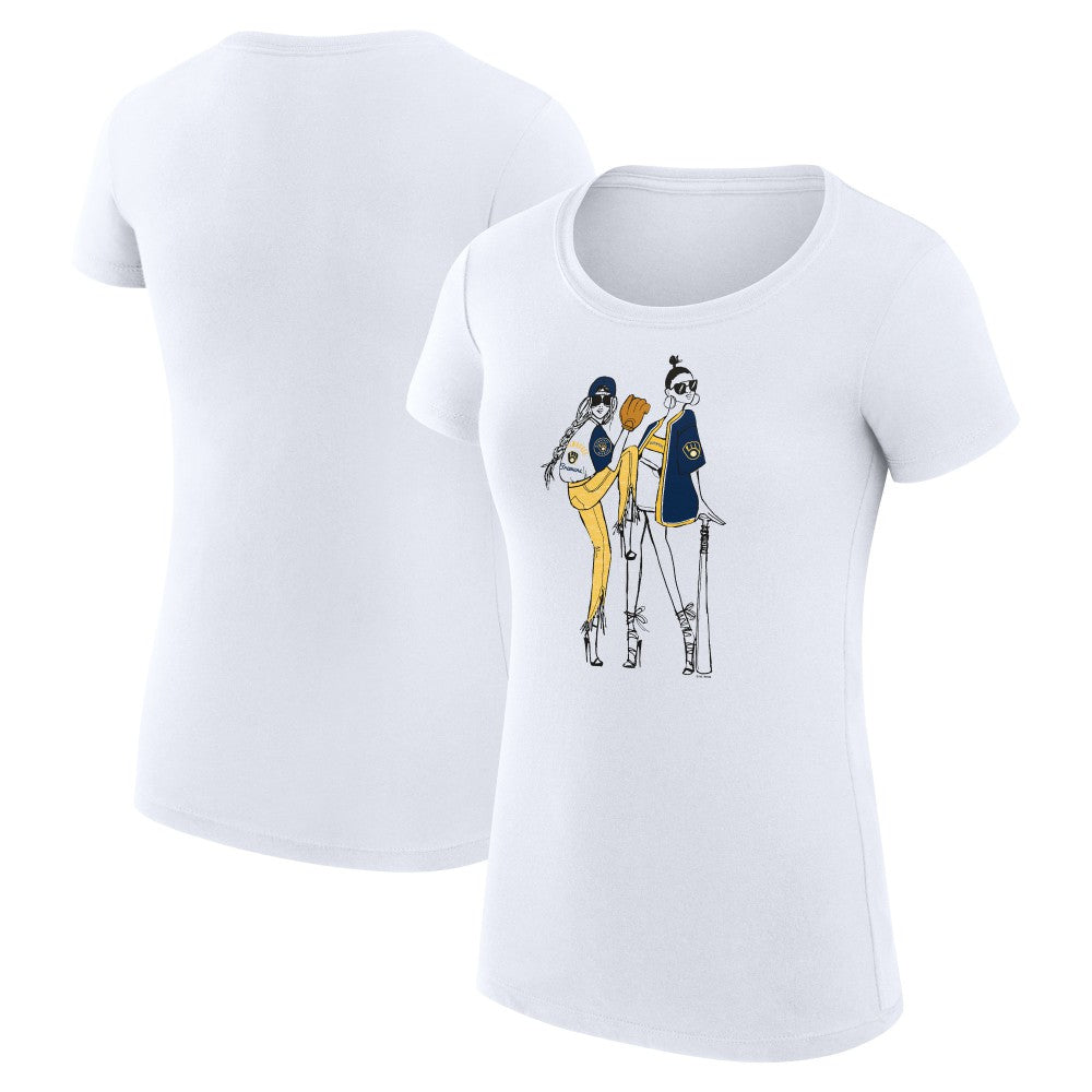White Milwaukee Brewers G-III 4Her by Carl Banks Women's Super-Slim Fit Lightweight Baseball Girls T-Shirt