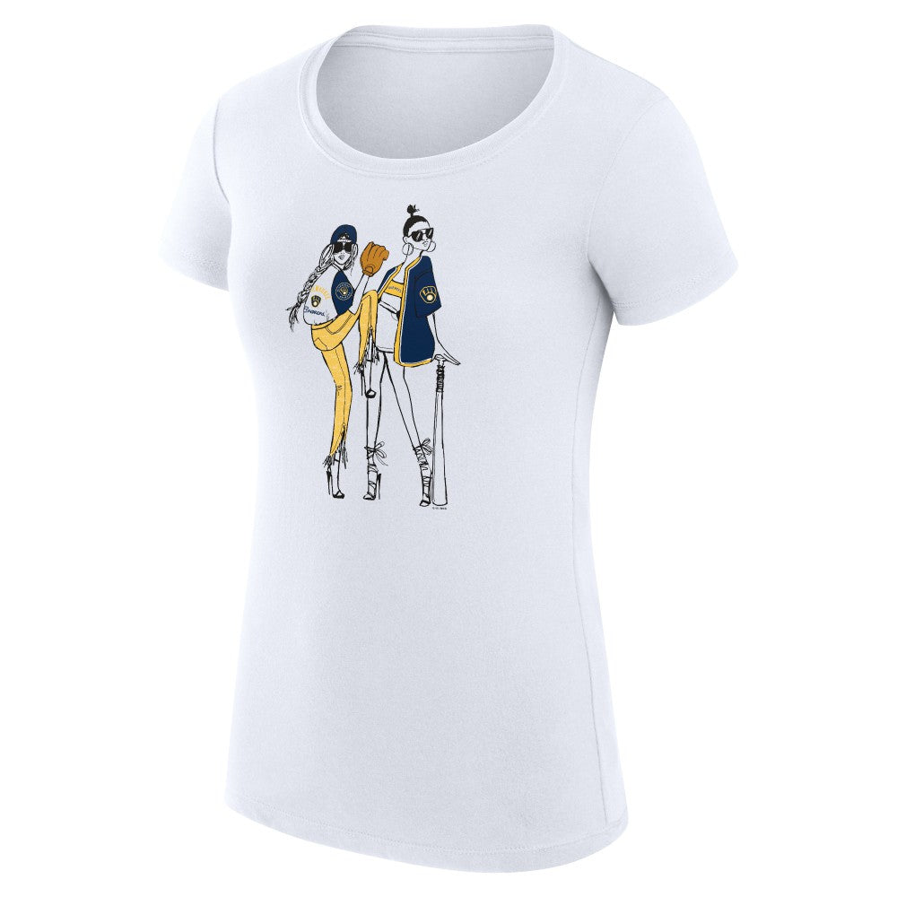 White Milwaukee Brewers G-III 4Her by Carl Banks Women's Super-Slim Fit Lightweight Baseball Girls T-Shirt