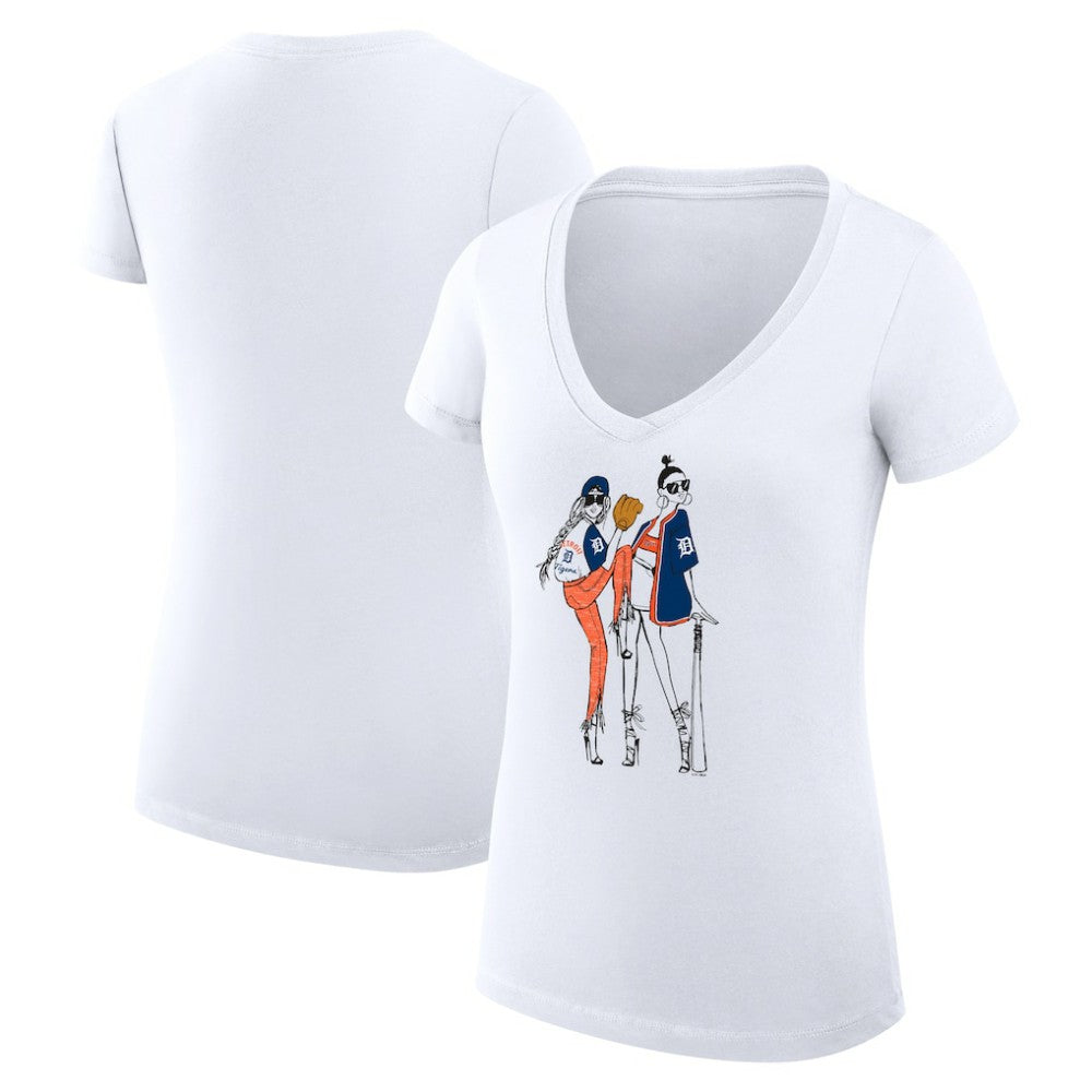 White Detroit Tigers G-III 4Her by Carl Banks Women's Super-Slim Fit Lightweight Baseball V-Neck T-Shirt