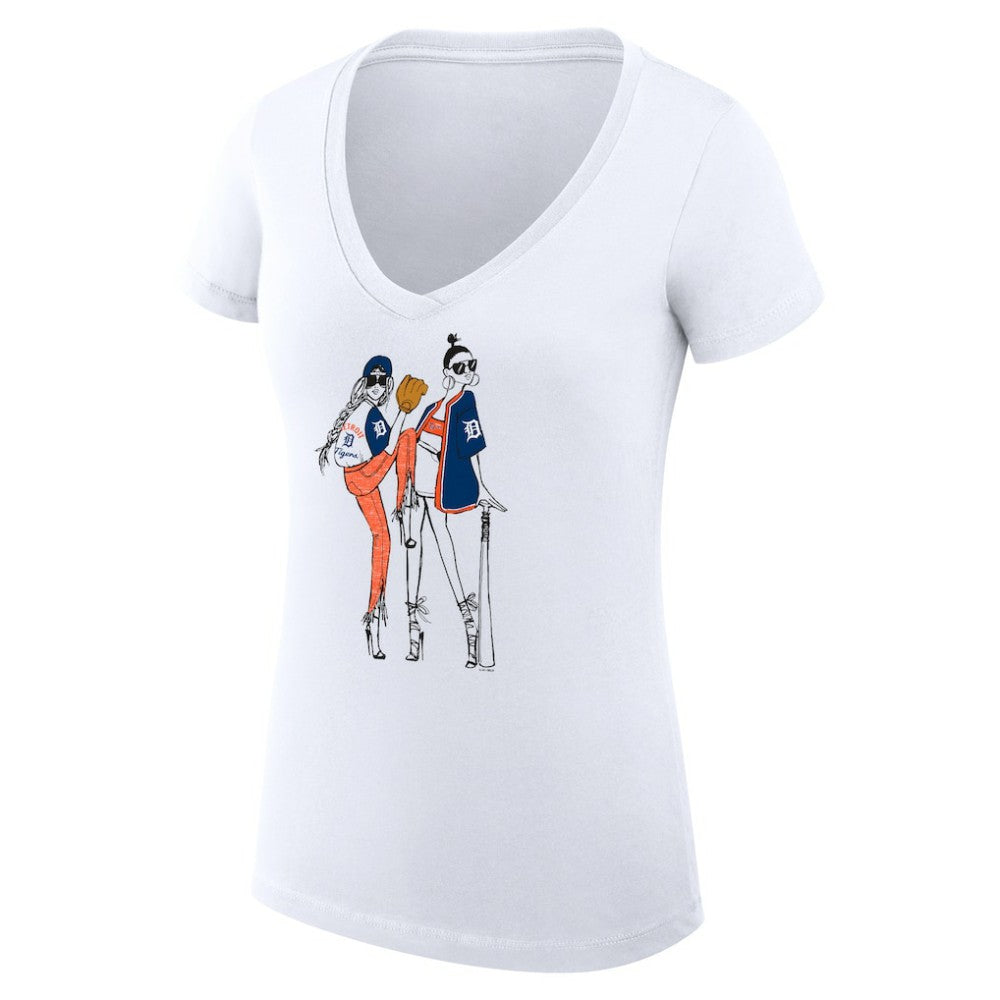White Detroit Tigers G-III 4Her by Carl Banks Women's Super-Slim Fit Lightweight Baseball V-Neck T-Shirt