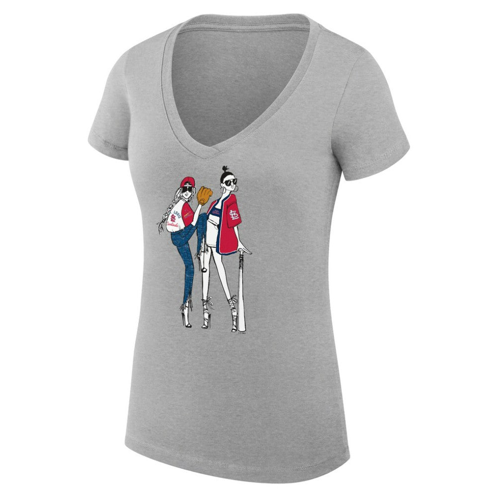 Heather Gray St. Louis Cardinals G-III 4Her by Carl Banks Women's Super-Slim Fit Lightweight Baseball V-Neck T-Shirt