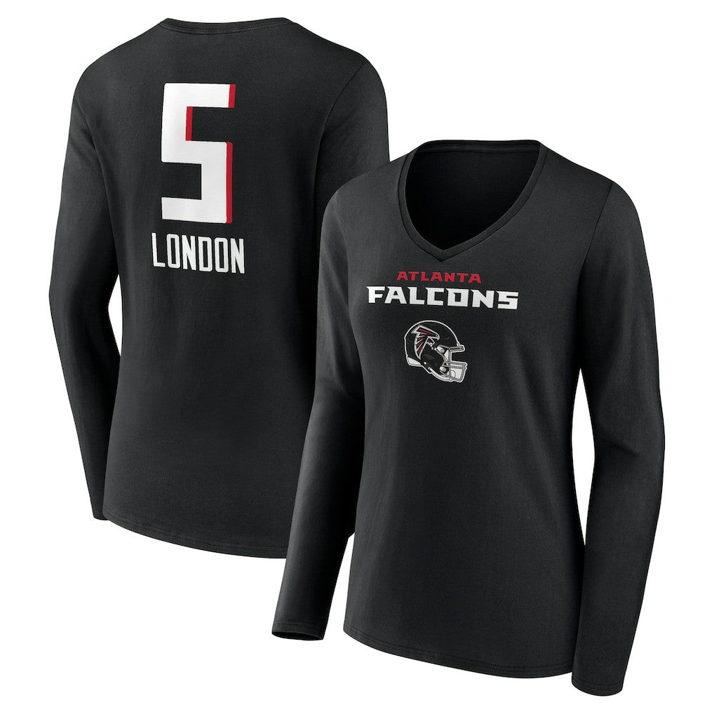 Drake London  Women's Team Wordmark Player Name & Number Long Sleeve V-Neck T-Shirt - Atlanta Falcons T-shirts