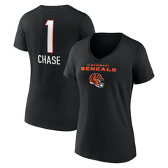 Ja'Marr Chase  Women's Team Wordmark Player Name & Number V-Neck T-Shirt - Cincinnati Bengals T-shirts