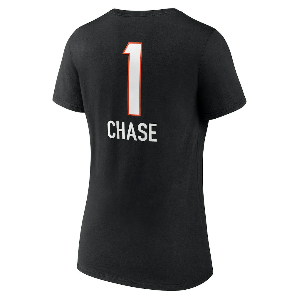 Ja'Marr Chase  Women's Team Wordmark Player Name & Number V-Neck T-Shirt - Cincinnati Bengals T-shirts