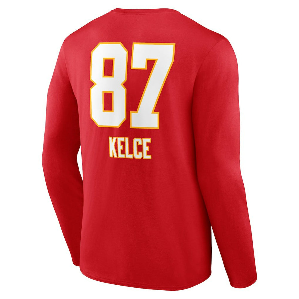 Travis Kelce  Team Wordmark Player Name & Number Long Sleeve T-Shirt - Kansas City Chiefs T-shirts