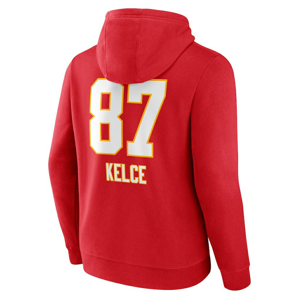 Travis Kelce  Team Wordmark Player Name & Number Pullover Hoodie - Kansas City Chiefs Hoodies