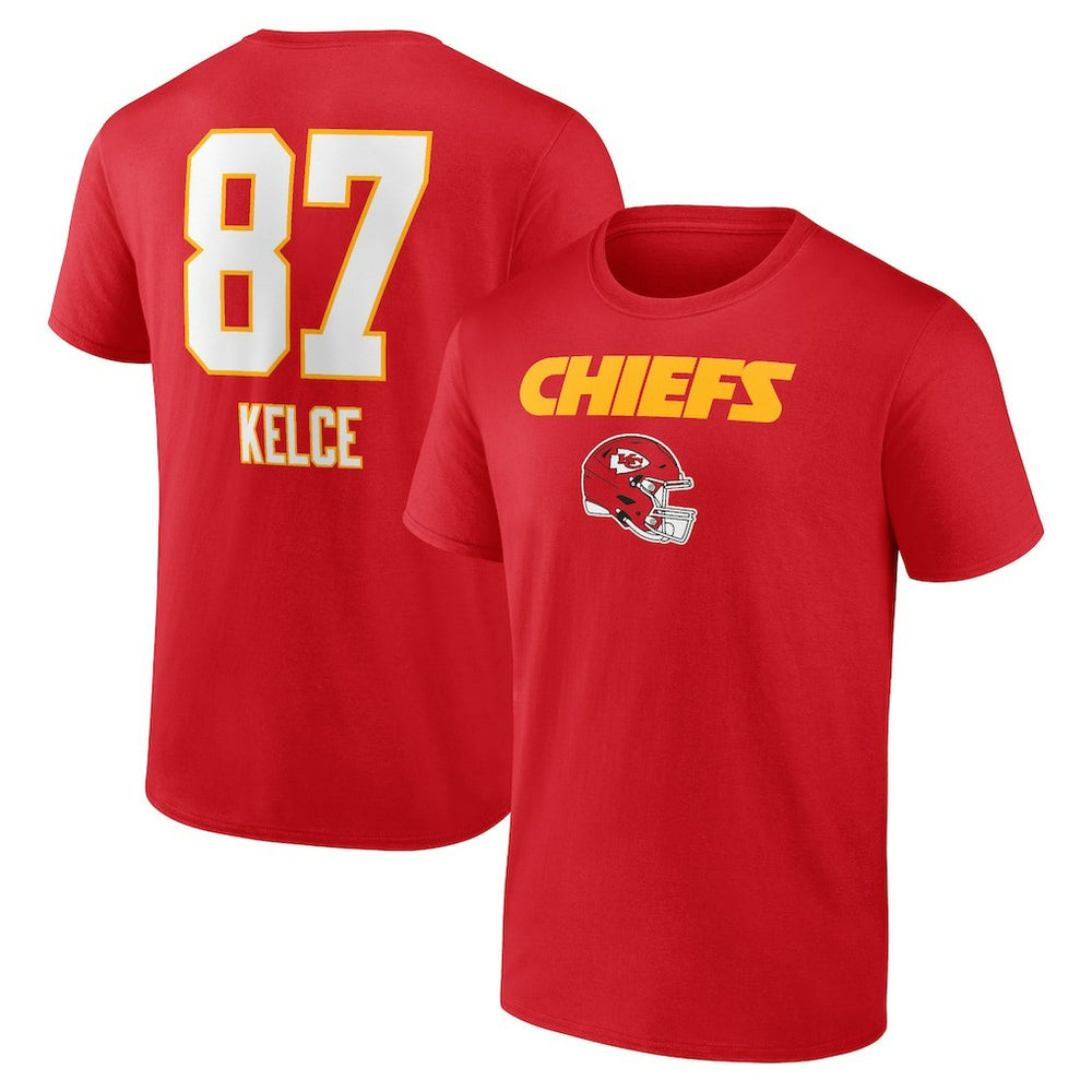 Travis Kelce  Team Wordmark Player Name & Number T-Shirt - Kansas City Chiefs T-shirts