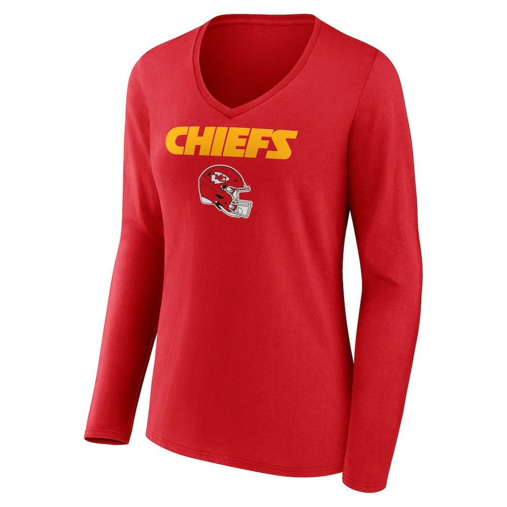 Travis Kelce  Women's Team Wordmark Player Name & Number Long Sleeve V-Neck T-Shirt - Kansas City Chiefs T-shirts