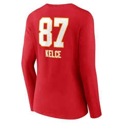 Travis Kelce  Women's Team Wordmark Player Name & Number Long Sleeve V-Neck T-Shirt - Kansas City Chiefs T-shirts