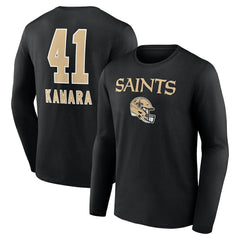 Alvin Kamara  Team Wordmark Player Name & Number Long Sleeve T-Shirt - New Orleans Saints T-shirts