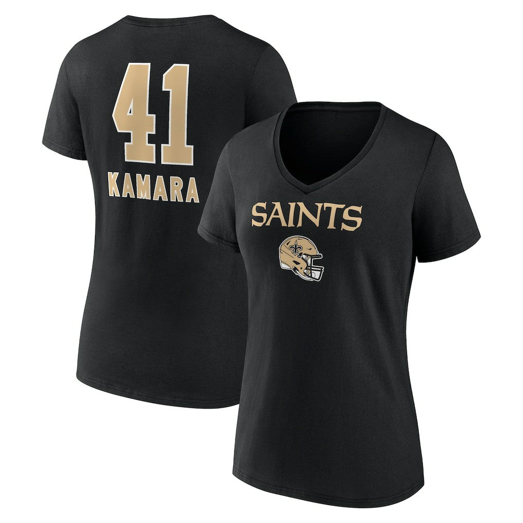 Alvin Kamara  Women's Team Wordmark Player Name & Number V-Neck T-Shirt - New Orleans Saints T-shirts