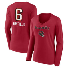 Baker Mayfield  Women's Team Wordmark Player Name & Number Long Sleeve V-Neck T-Shirt - Tampa Bay Buccaneers T-shirts