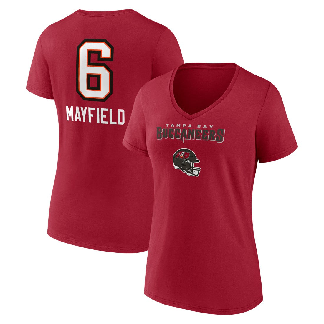 Baker Mayfield  Women's Team Wordmark Player Name & Number V-Neck T-Shirt - Tampa Bay Buccaneers T-shirts