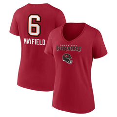 Baker Mayfield  Women's Team Wordmark Player Name & Number V-Neck T-Shirt - Tampa Bay Buccaneers T-shirts