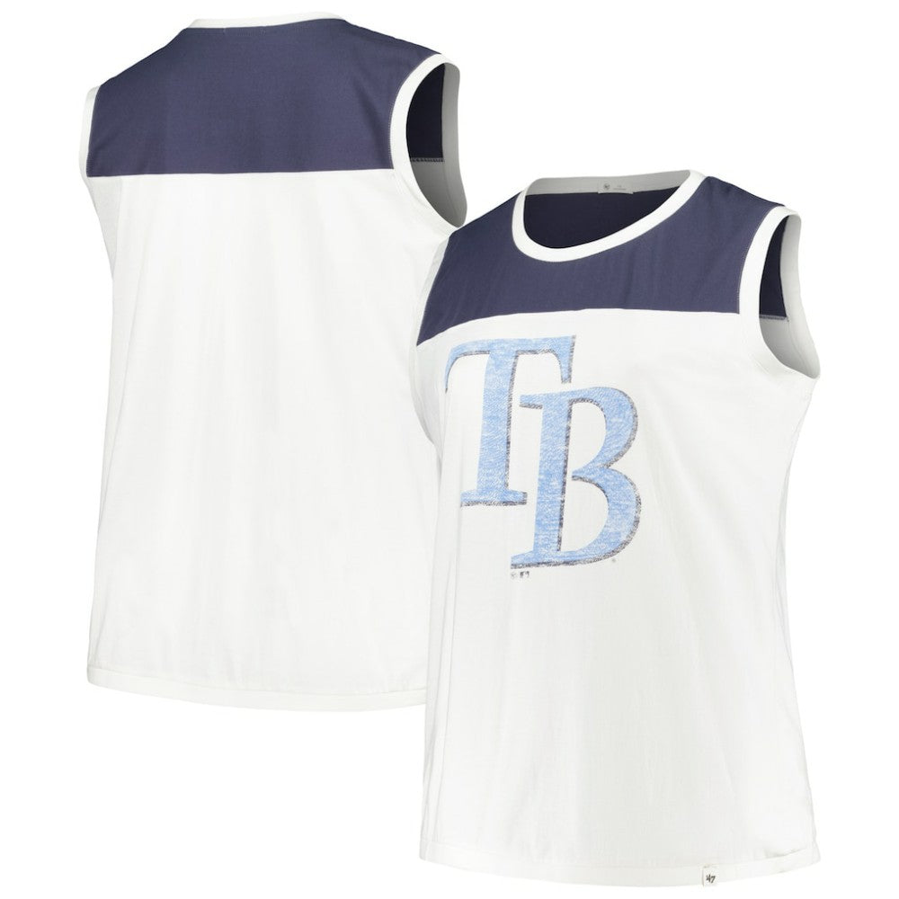 White/Navy Tampa Bay Rays '47 Women's Plus Size Waist Length Muscle Tank Top
