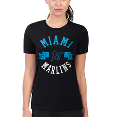 Black Miami Marlins G-III 4Her by Carl Banks Women's Super-Slim Fit Lightweight City Graphic T-Shirt