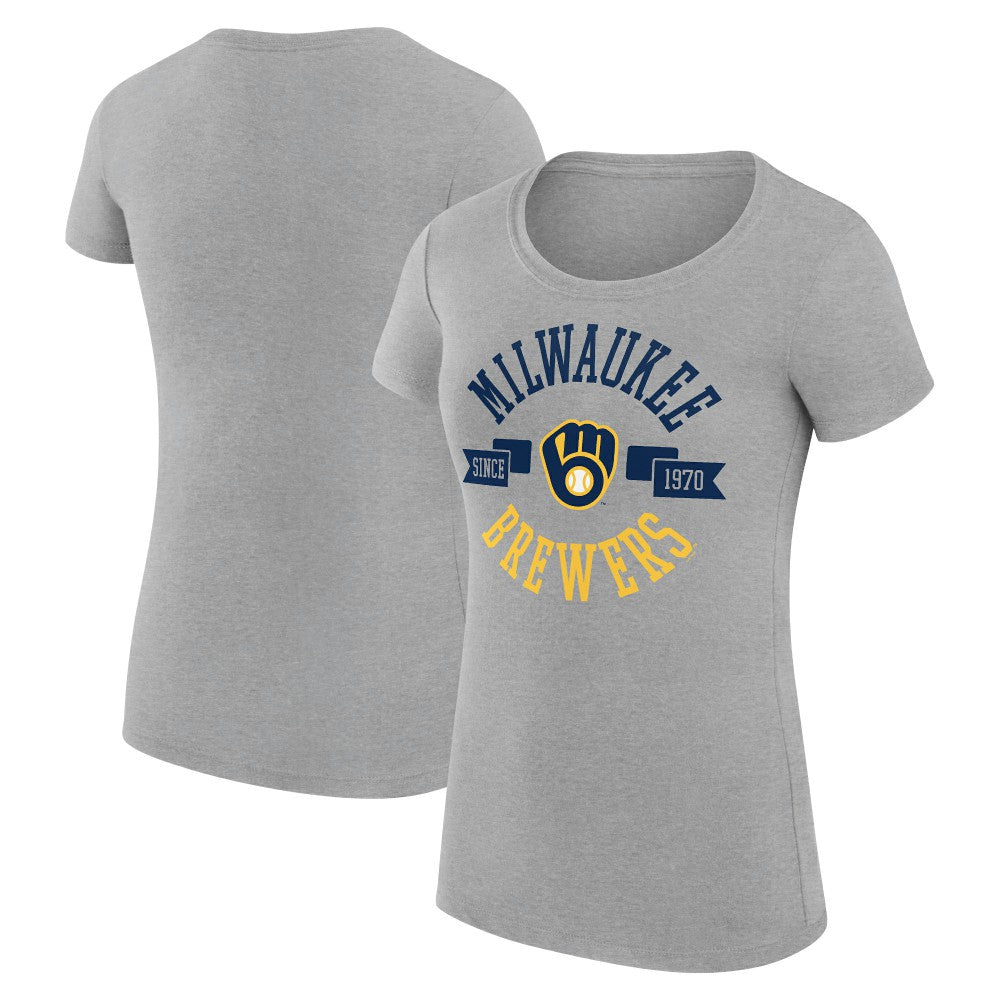 Heather Gray Milwaukee Brewers G-III 4Her by Carl Banks Women's Super-Slim Fit Lightweight City Graphic T-Shirt