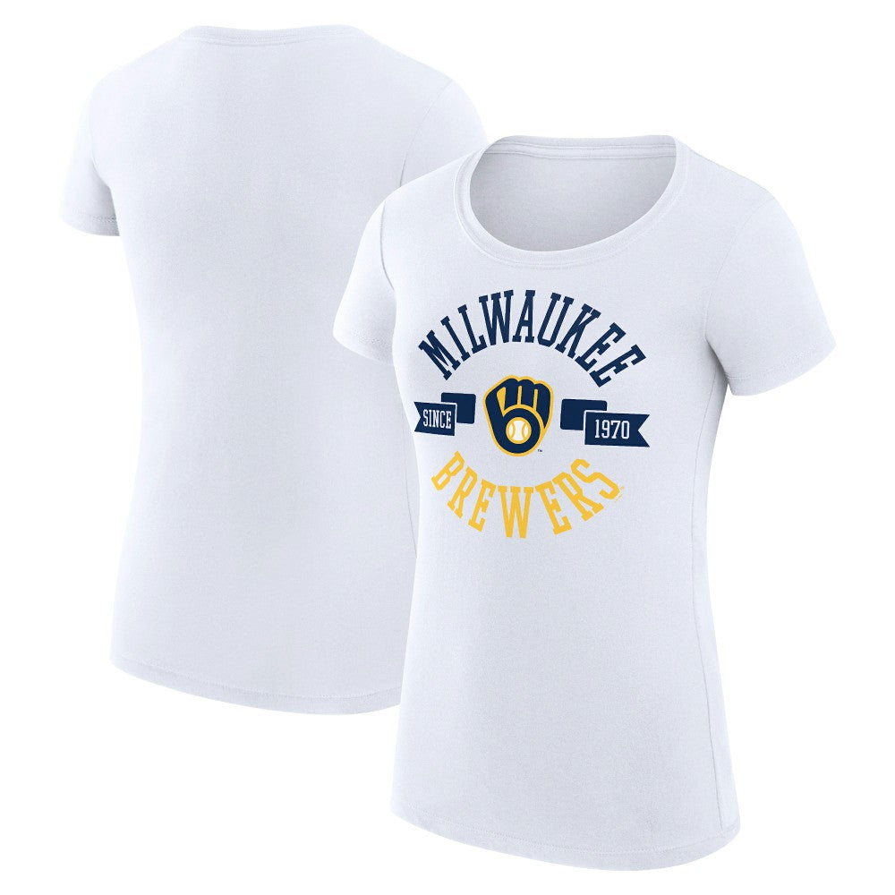 White Milwaukee Brewers G-III 4Her by Carl Banks Women's Super-Slim Fit Lightweight City Graphic T-Shirt