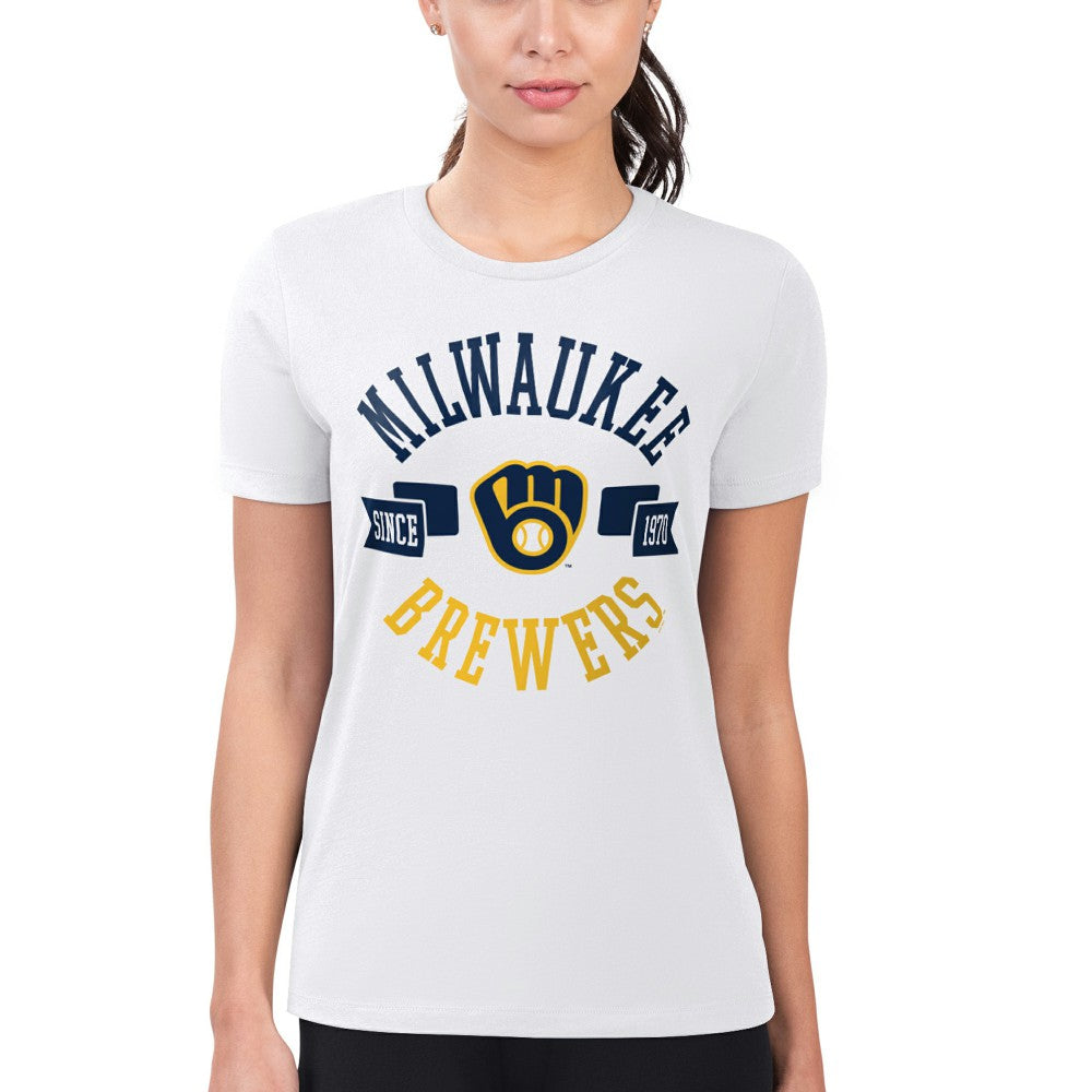 White Milwaukee Brewers G-III 4Her by Carl Banks Women's Super-Slim Fit Lightweight City Graphic T-Shirt
