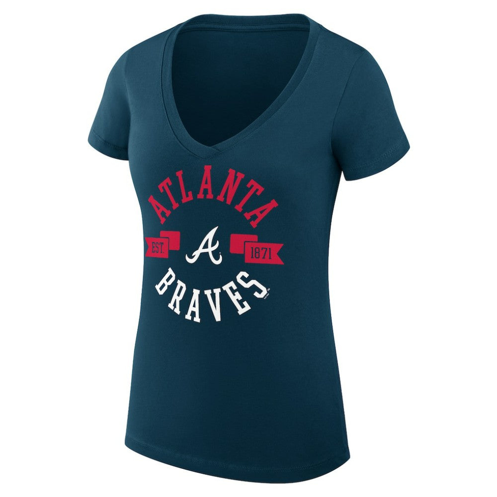 Navy Atlanta Braves G-III 4Her by Carl Banks Women's Super-Slim Fit Lightweight City Graphic V-Neck T-Shirt
