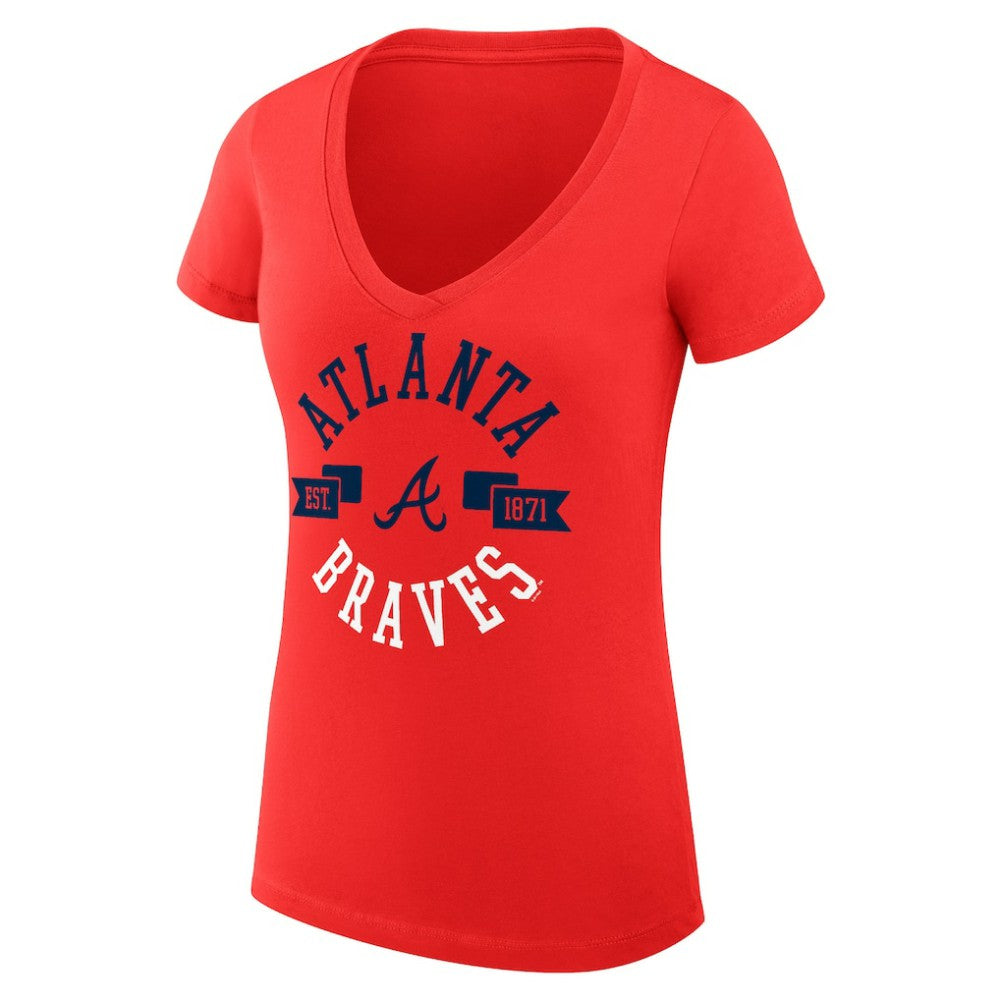 Red Atlanta Braves G-III 4Her by Carl Banks Women's Super-Slim Fit Lightweight City Graphic V-Neck T-Shirt