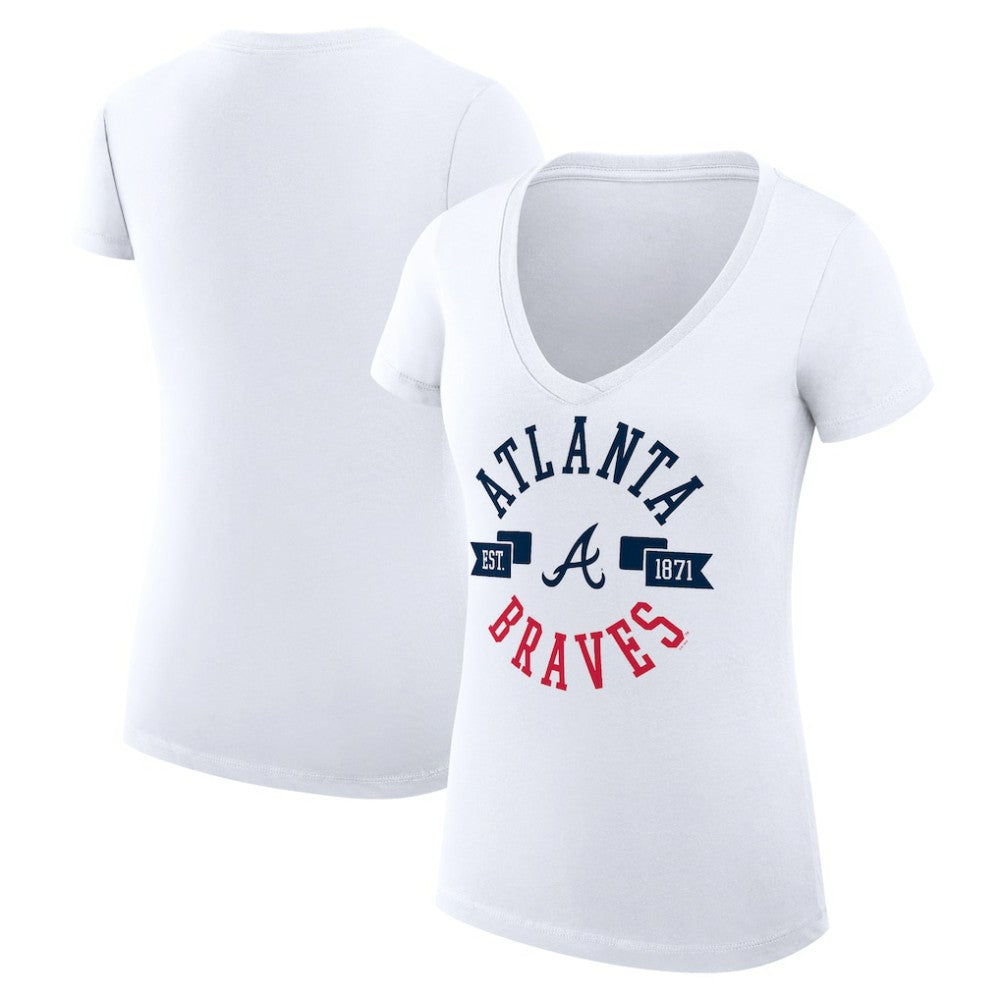 White Atlanta Braves G-III 4Her by Carl Banks Women's Super-Slim Fit Lightweight City Graphic V-Neck T-Shirt