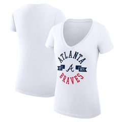 White Atlanta Braves G-III 4Her by Carl Banks Women's Super-Slim Fit Lightweight City Graphic V-Neck T-Shirt