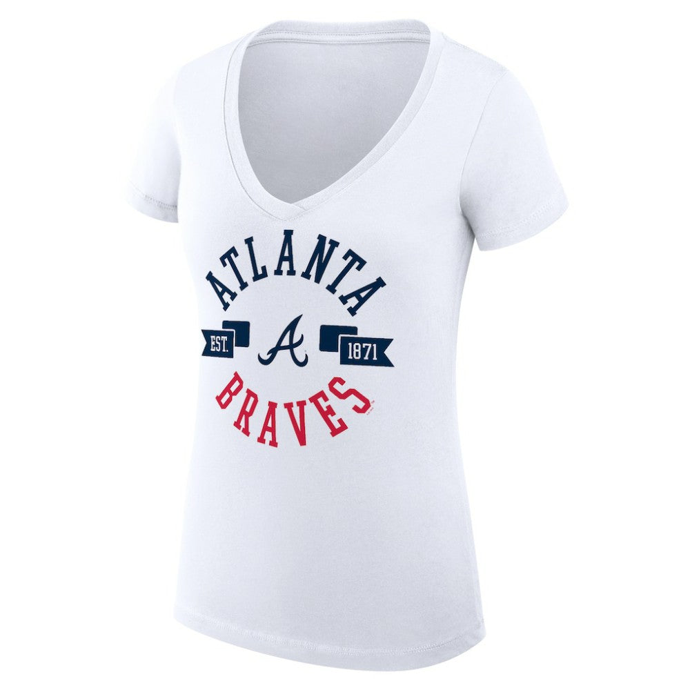 White Atlanta Braves G-III 4Her by Carl Banks Women's Super-Slim Fit Lightweight City Graphic V-Neck T-Shirt