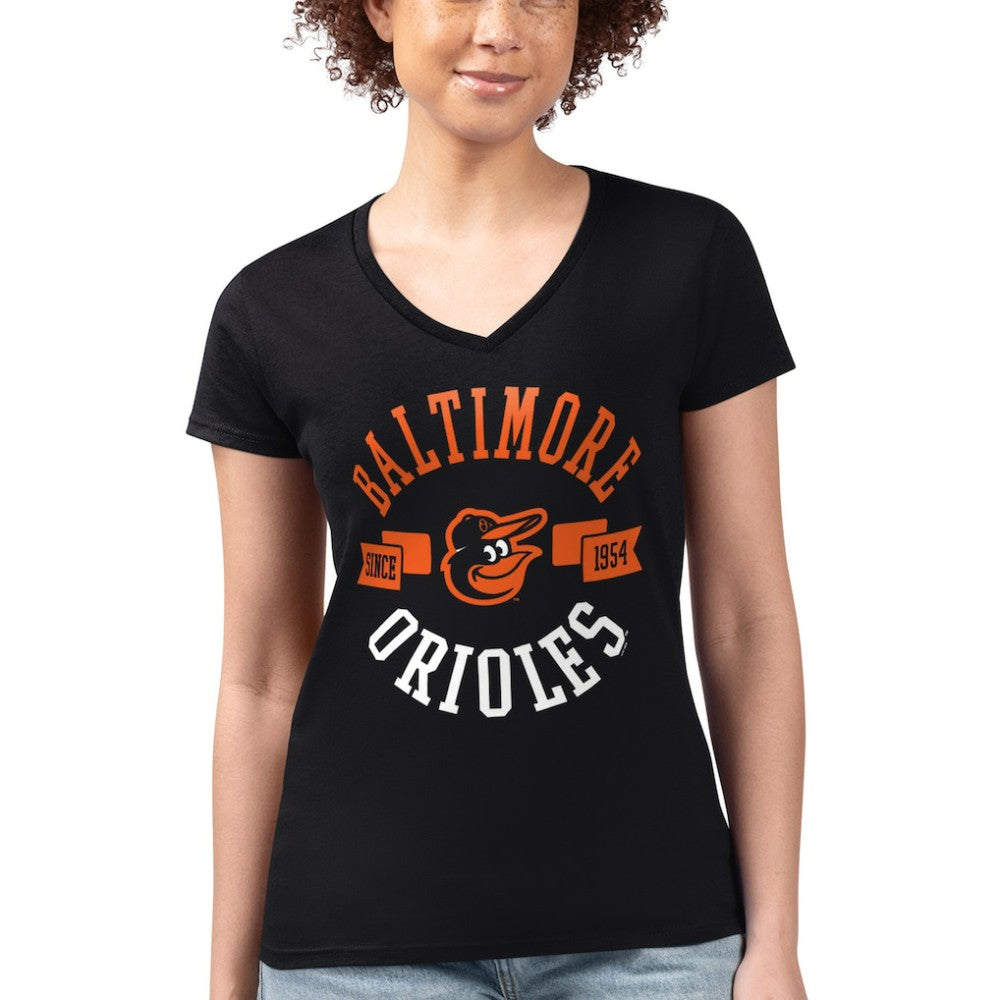 Black Baltimore Orioles G-III 4Her by Carl Banks Women's Super-Slim Fit Lightweight City Graphic V-Neck T-Shirt