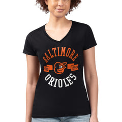 Black Baltimore Orioles G-III 4Her by Carl Banks Women's Super-Slim Fit Lightweight City Graphic V-Neck T-Shirt