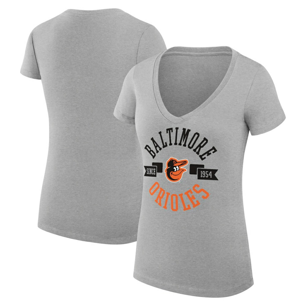 Heather Gray Baltimore Orioles G-III 4Her by Carl Banks Women's Super-Slim Fit Lightweight City Graphic V-Neck T-Shirt