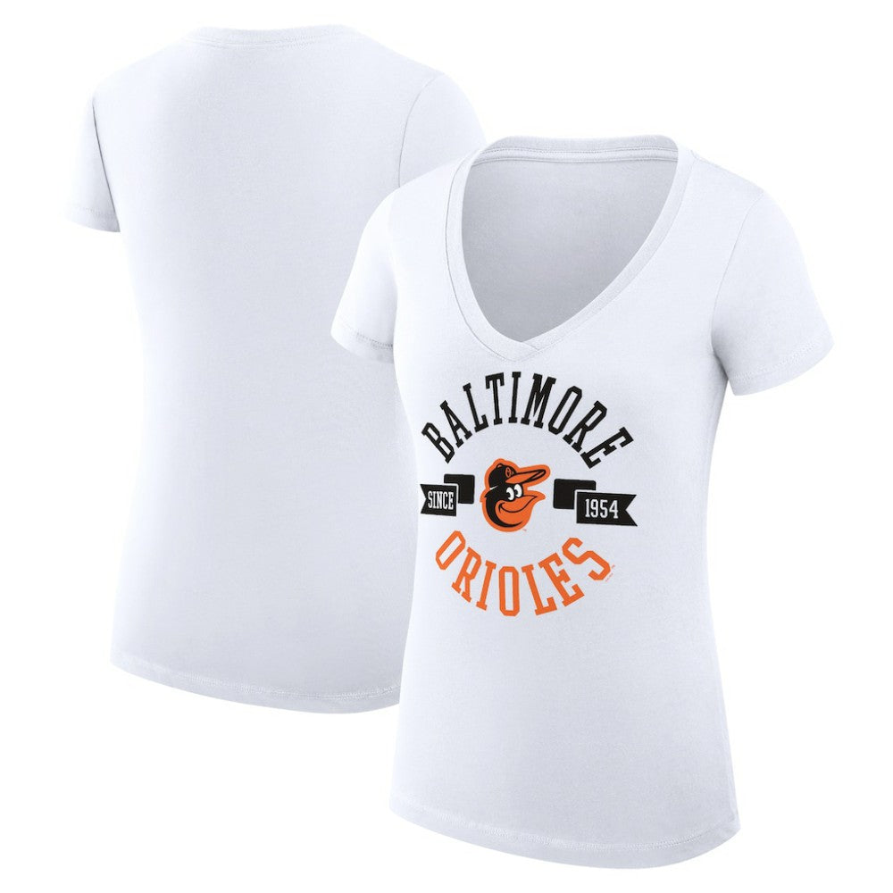 White Baltimore Orioles G-III 4Her by Carl Banks Women's Super-Slim Fit Lightweight City Graphic V-Neck T-Shirt