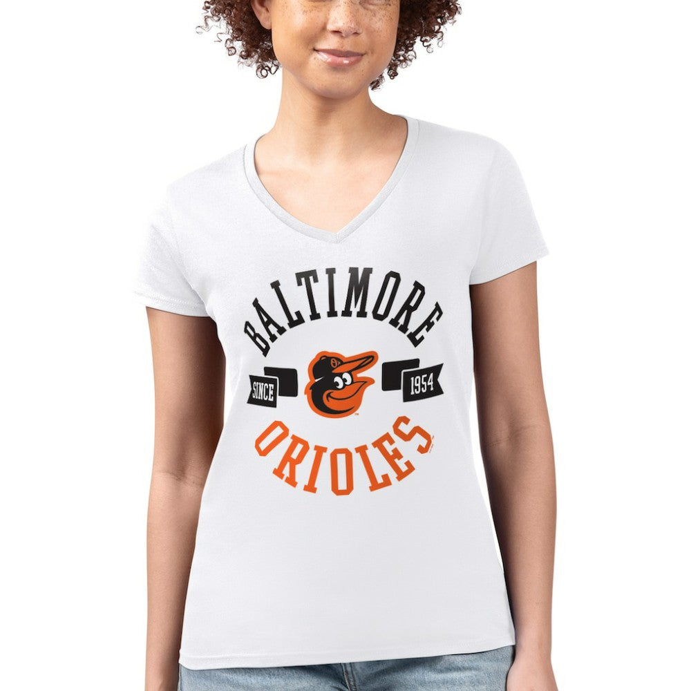 White Baltimore Orioles G-III 4Her by Carl Banks Women's Super-Slim Fit Lightweight City Graphic V-Neck T-Shirt