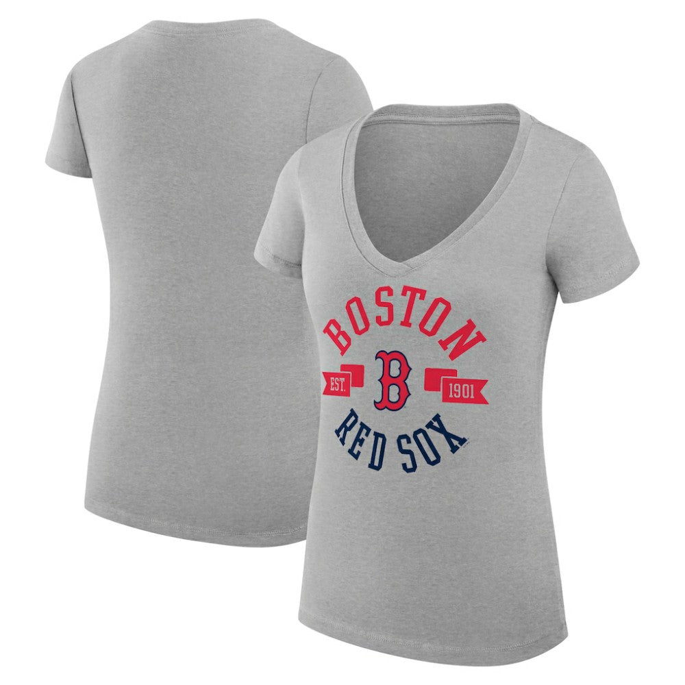 Heather Gray Boston Red Sox G-III 4Her by Carl Banks Women's Super-Slim Fit Lightweight City Graphic V-Neck T-Shirt