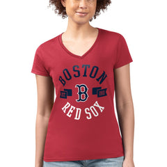 Red Boston Red Sox G-III 4Her by Carl Banks Women's Super-Slim Fit Lightweight City Graphic V-Neck T-Shirt