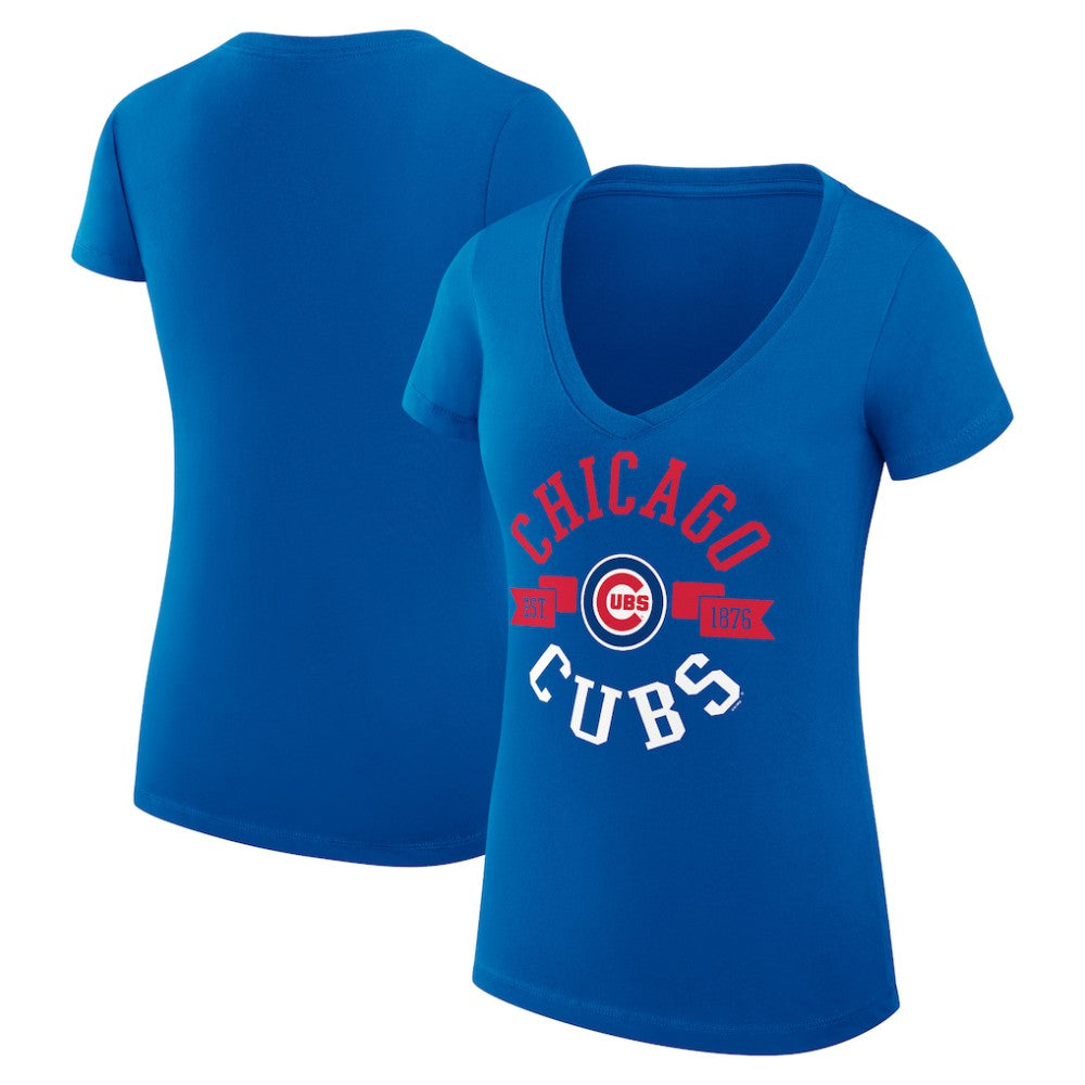 Royal Chicago Cubs G-III 4Her by Carl Banks Women's Super-Slim Fit Lightweight City Graphic V-Neck T-Shirt
