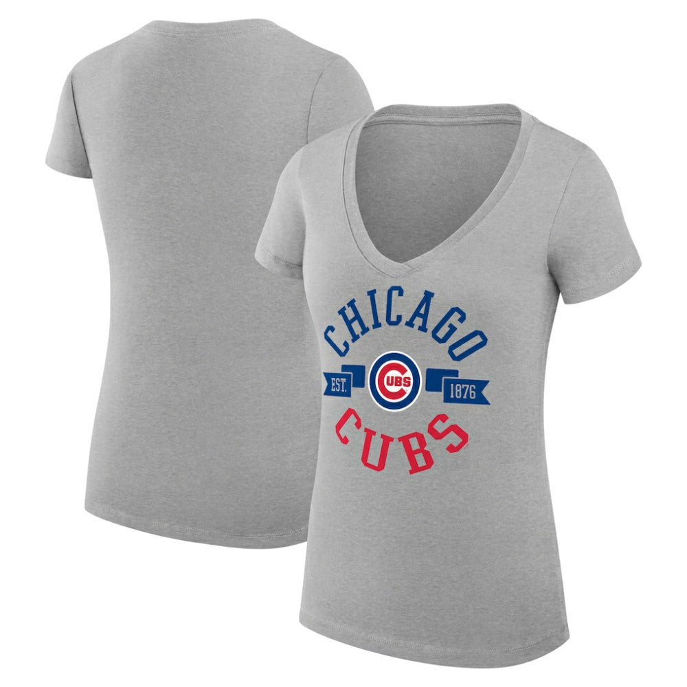 Heather Gray Chicago Cubs G-III 4Her by Carl Banks Women's Super-Slim Fit Lightweight City Graphic V-Neck T-Shirt